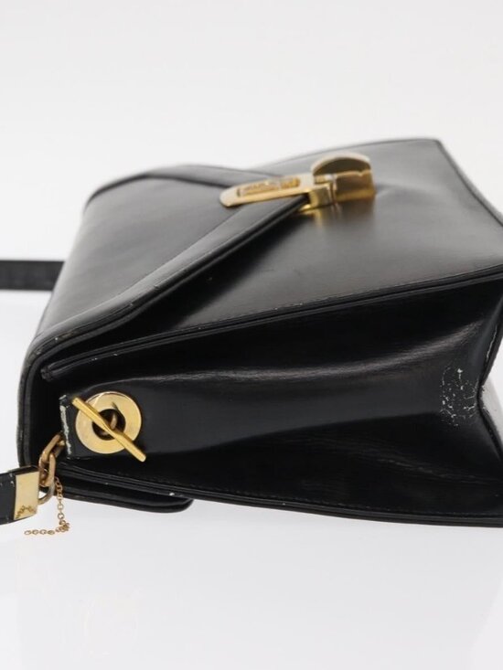 Authentic Christian Dior Shoulder Bag Leather Black Gold - Picture 12 of 16